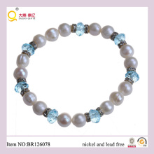 Klassische 8-9mm Süßwasser Perle und Kristall Armband, Mode Bracelert als Mother′s Geschenk